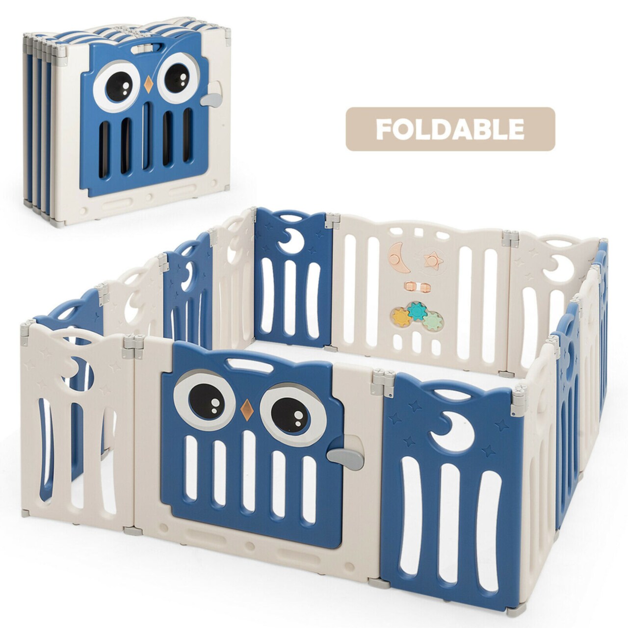 14-Panel Baby Playpen Kids Activity Center Foldable Play Yard W/ Lock Door